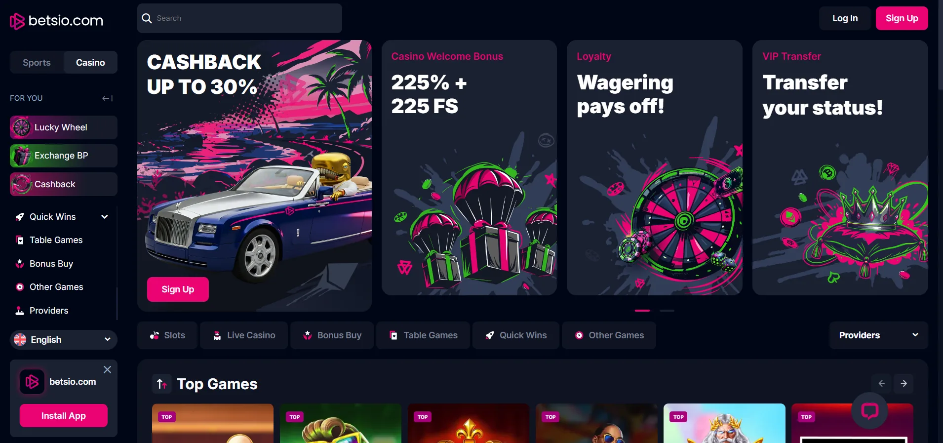 Betsio Casino Screen