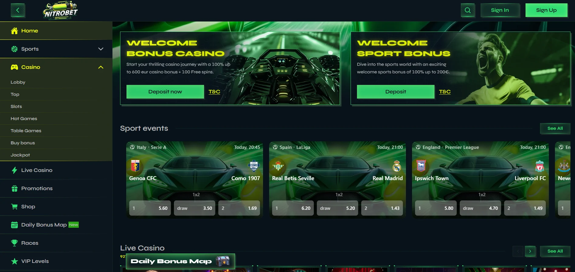 Nitrobet Casino Screen